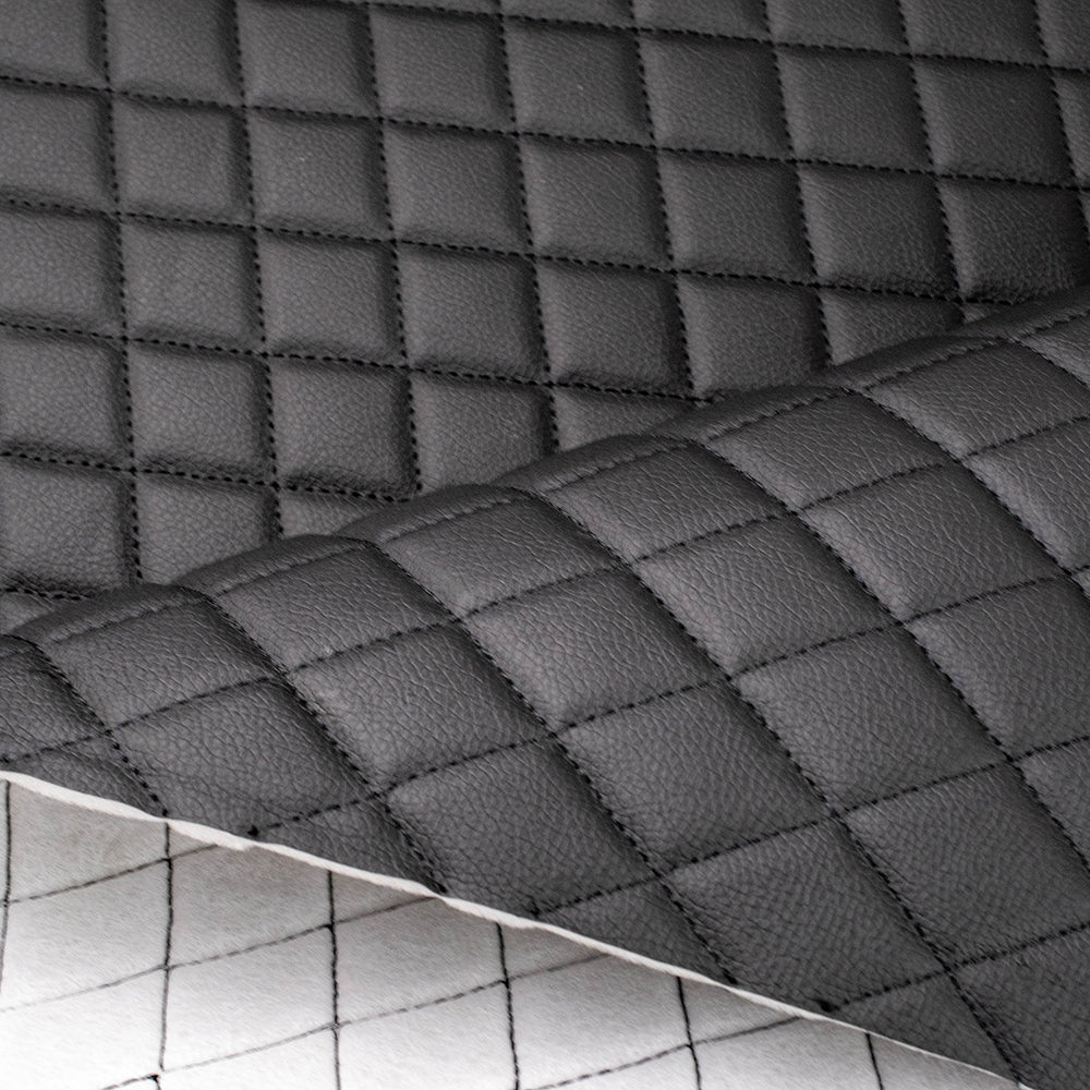 Piele Ecologica Auto neagra cu romburi si cusatura neagra cu Burete 4 mm