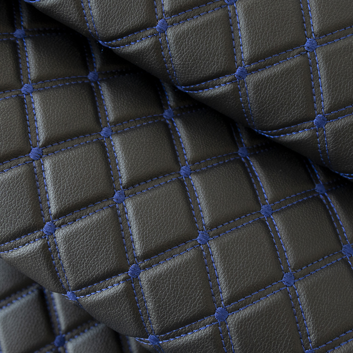 Piele Ecologica Auto Neagra cu cusatura albastra - Buretata 4 mm
